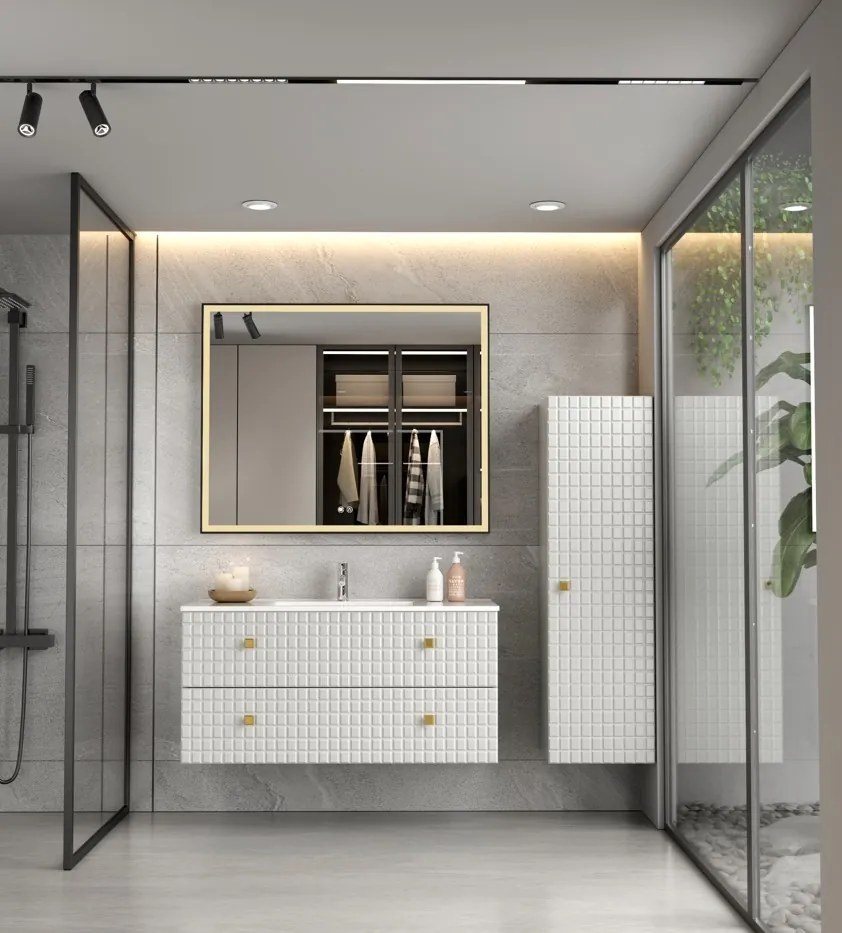 Erga Samira, LED tükör 100x80cm fekete keretben, 2760 lm, 3 fényszín, első világítás, ERG-V01-SAMIRA-1080-BK