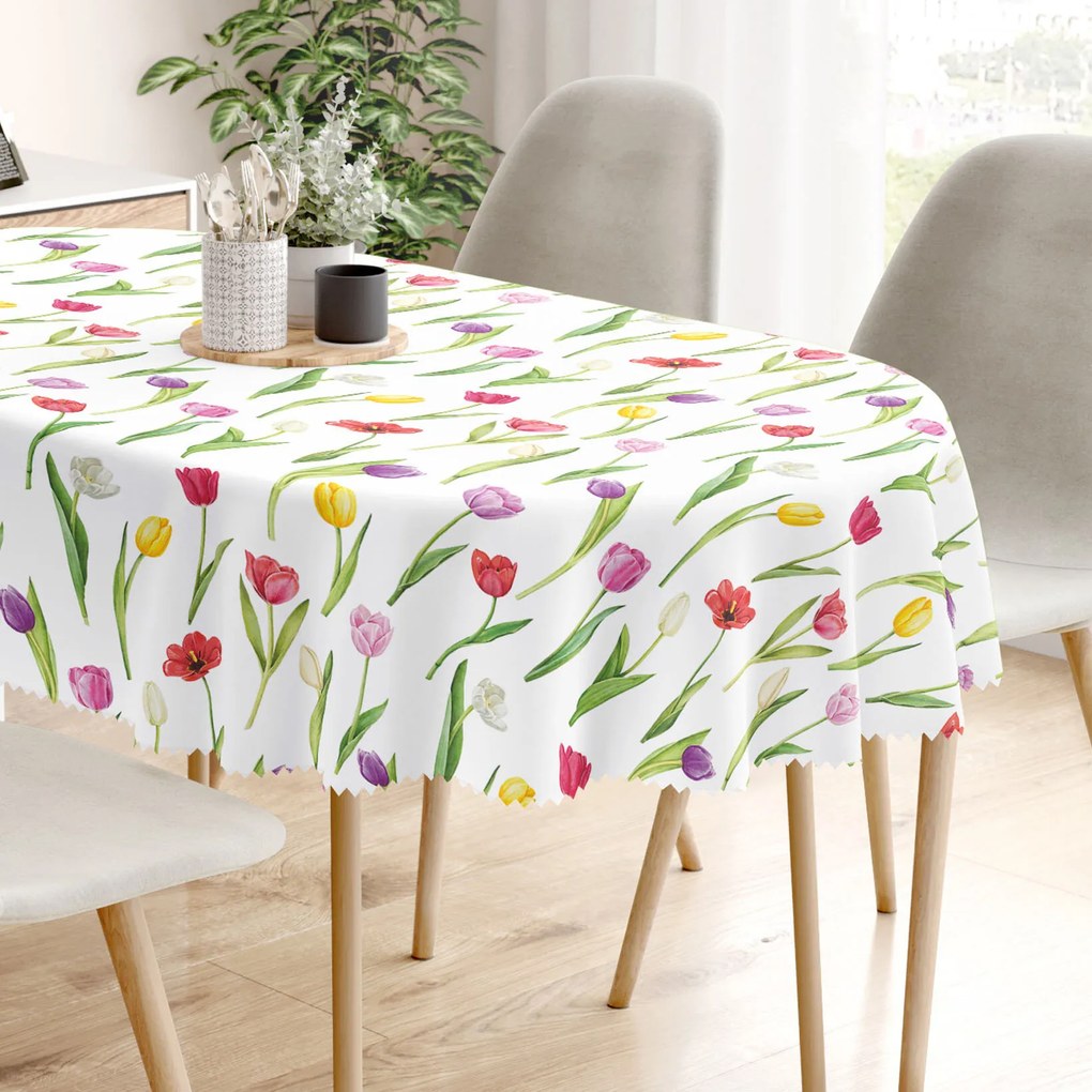 Goldea ovális viaszosvászon terítő - színes tulipánok 120 x 200 cm