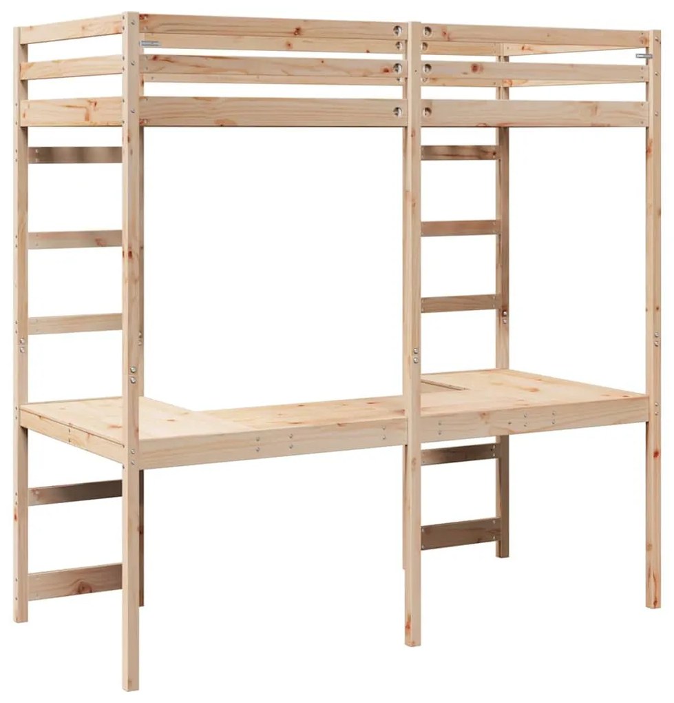 vidaXL Tetőtéri ágykeret Természetes 75 x 190 cm Tömör fenyőfa