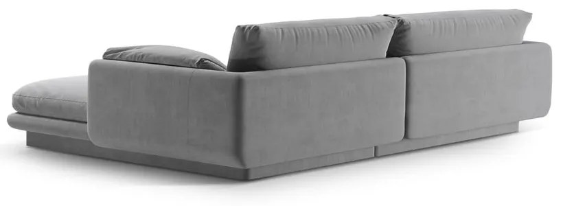 Világosszürke bársony sarokkanapé (bal oldali-heverő résszel) Torino – Micadoni