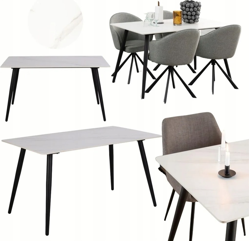 Étkezőasztal téglalap alakú asztallap fehér kerámia matt 140x80cm modern