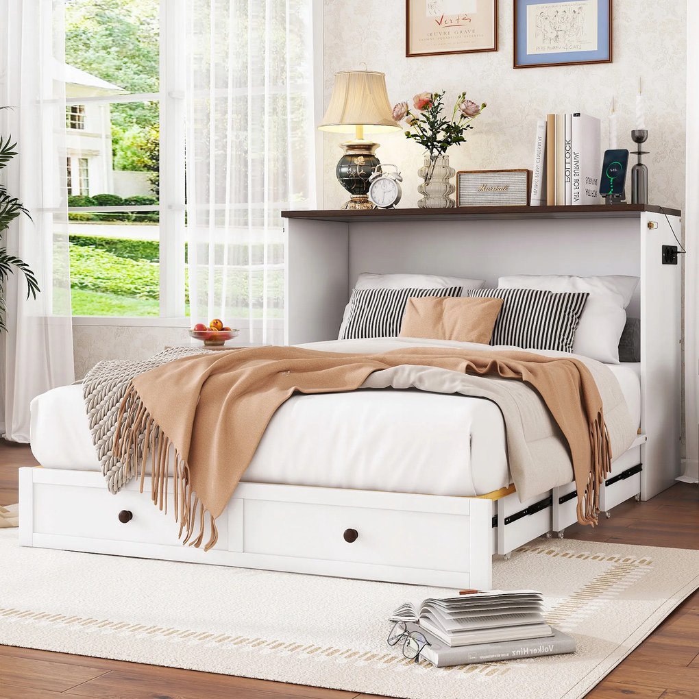 Fa franciaágy Szekrénybe alakítható 140x200 Fehér