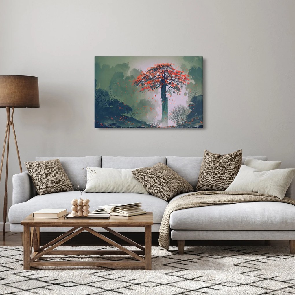 Egy magányos vörös fa képe (90x60 cm)