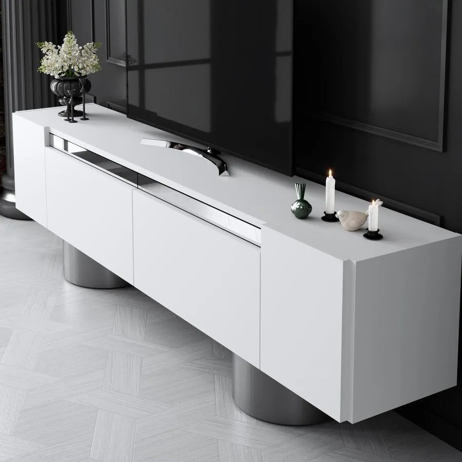 TV szekrény Bohem - White, Silver
