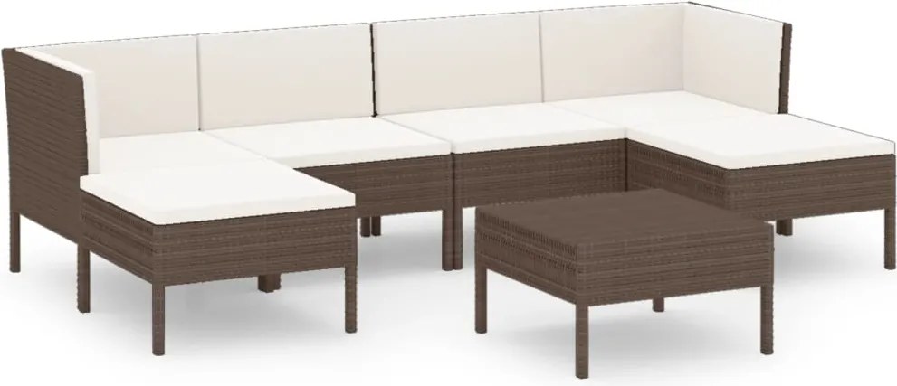 vidaXL 7 részes barna polyrattan kerti bútorszett párnákkal