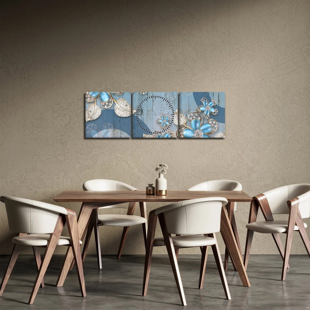 Kép - kék virágok (órával) (90x30 cm)