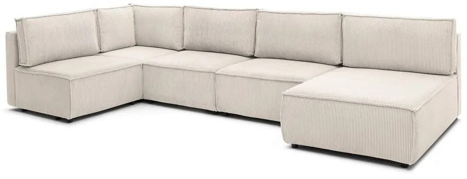 Krémszínű kordbársony sarokkanapé ("U" alakú-variálható) Nihad modular – Bobochic Paris