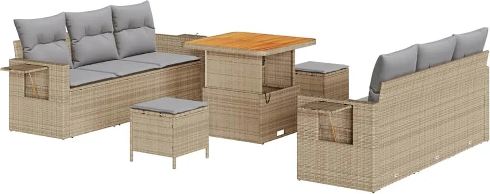 vidaXL Kerti Kanapé Szett párnával 9 pcs bézs és világosszürke