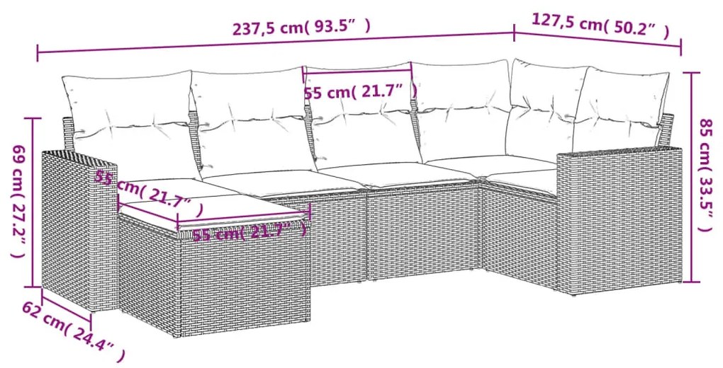 6 részes szürke polyrattan kerti ülőgarnitúra párnákkal