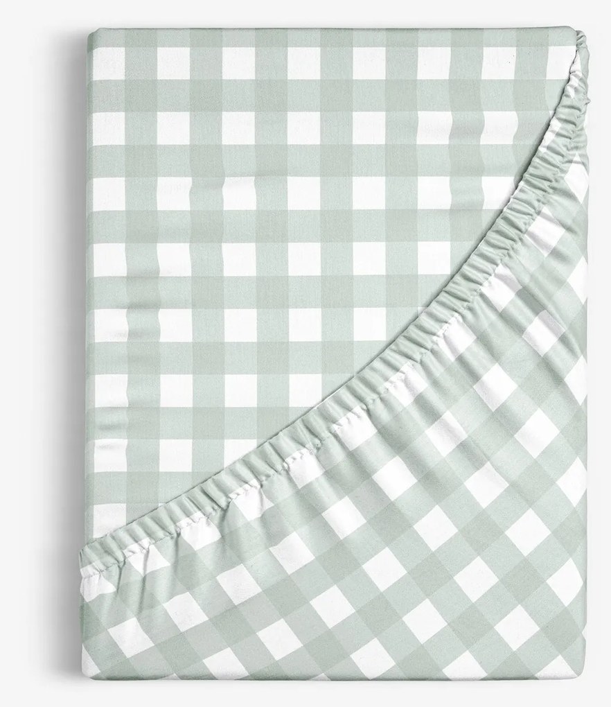 Goldea pamut gumis lepedő - zsálya színű kockás 180 x 200 cm