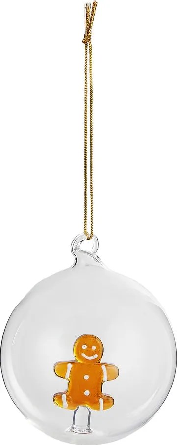 HANG ON üveg karácsonyfadísz Ø 9cm ,mézeskalács figura