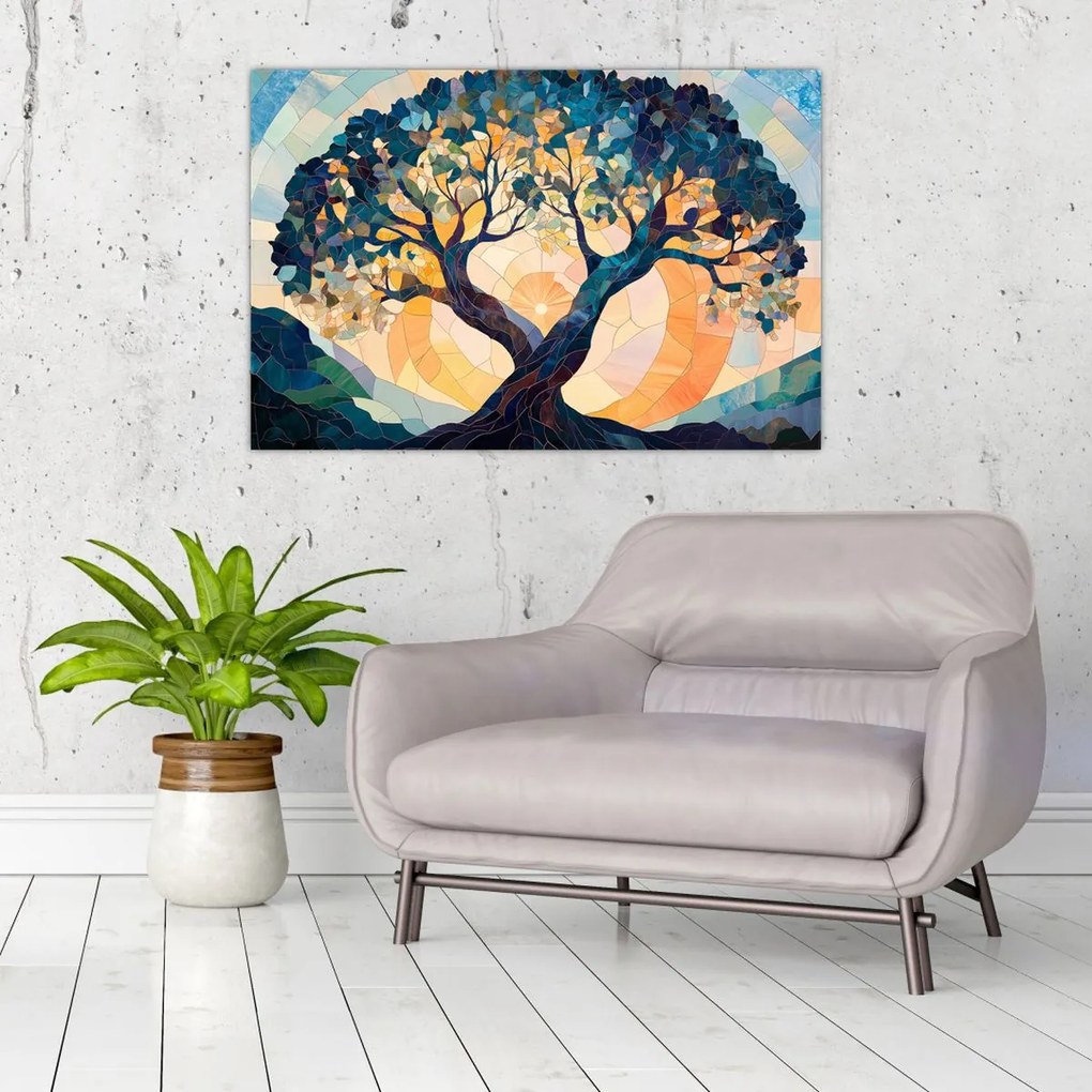 Kép – Mozaik – nap és fa II. (90x60 cm)