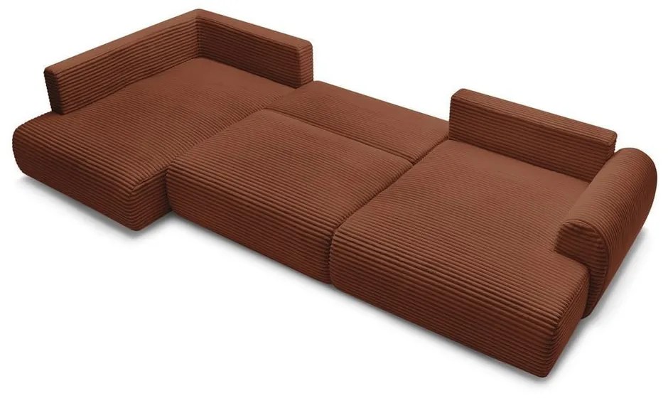 Téglavörös kordbársony kinyitható sarokkanapé (jobb oldali-U alakú) Lucien – Bobochic Paris