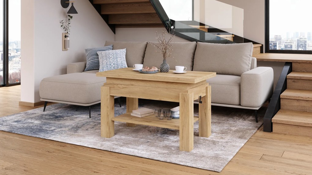 Mazzoni BRAWO Arany Tölgy - NYITHATÓ/MAGASÍTHATÓ DOHÁNYZÓASZTAL POLCCAL ÉTKEZŐASZTALKÉNT IS HASZNÁLHATÓ