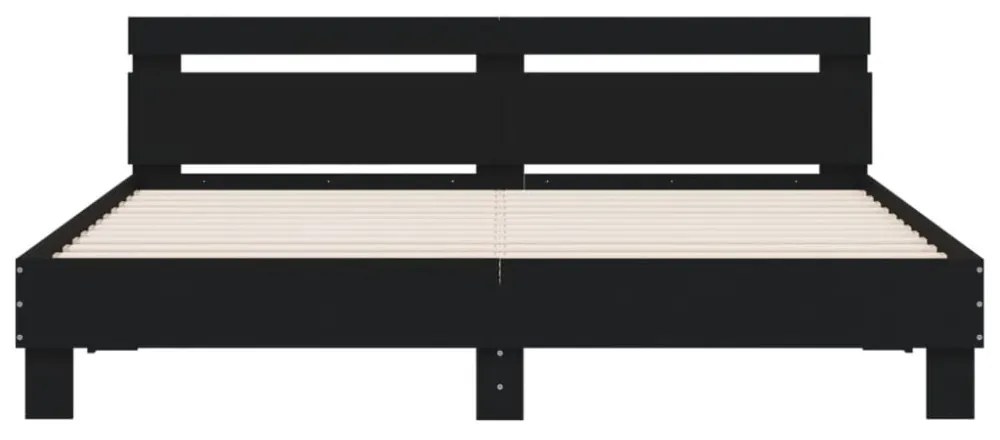 fekete szerelt fa ágykeret fejtámlával 200 x 200 cm