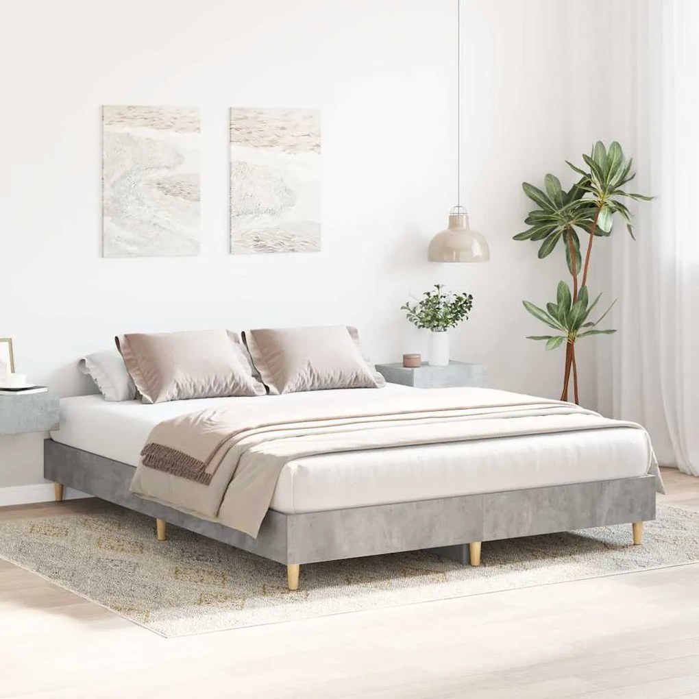 betonszürke szerelt fa ágykeret matrac nélkül 150 x 200 cm