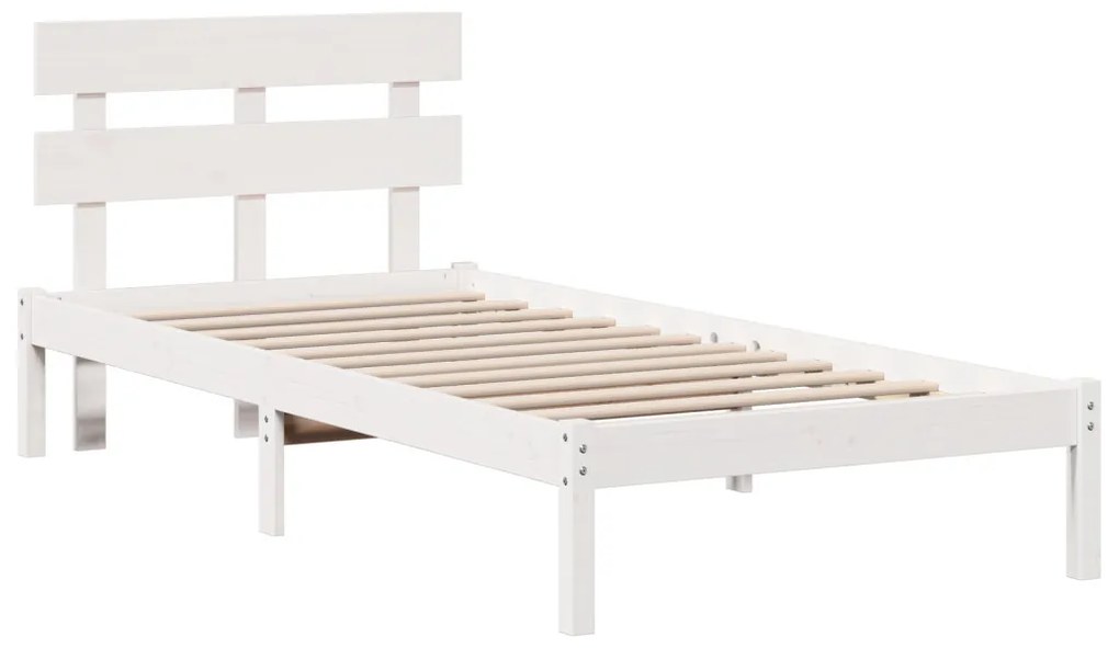 Ágykeret Fejtámlával Fehér 90x200 cm Tömör Fa Fenyő