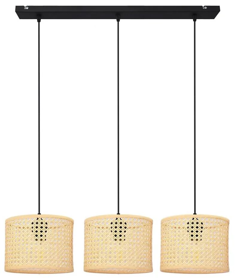 Csillár zsinóron ALBA 3xE27/15W/230V rattan/fekete