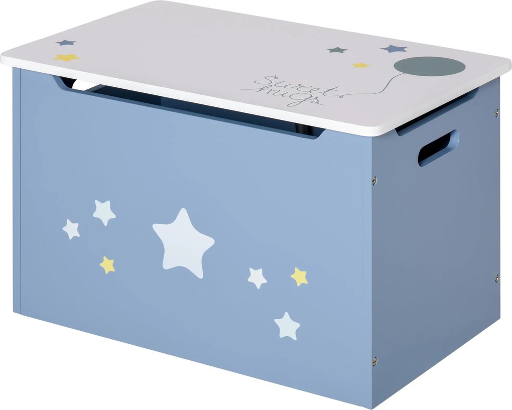 HOMCOM Fa Játékdoboz Pad Kék és Fehér Színben, Gyerekek Szobájába 55 x 34 x 35.5 cm | Aosom