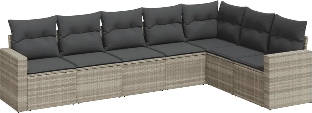 vidaXL 7 részes világosszürke polyrattan kerti ülőgarnitúra párnákkal