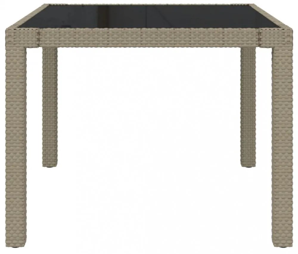 bézs polyrattan és edzett üveg kerti asztal 90 x 90 x 75 cm