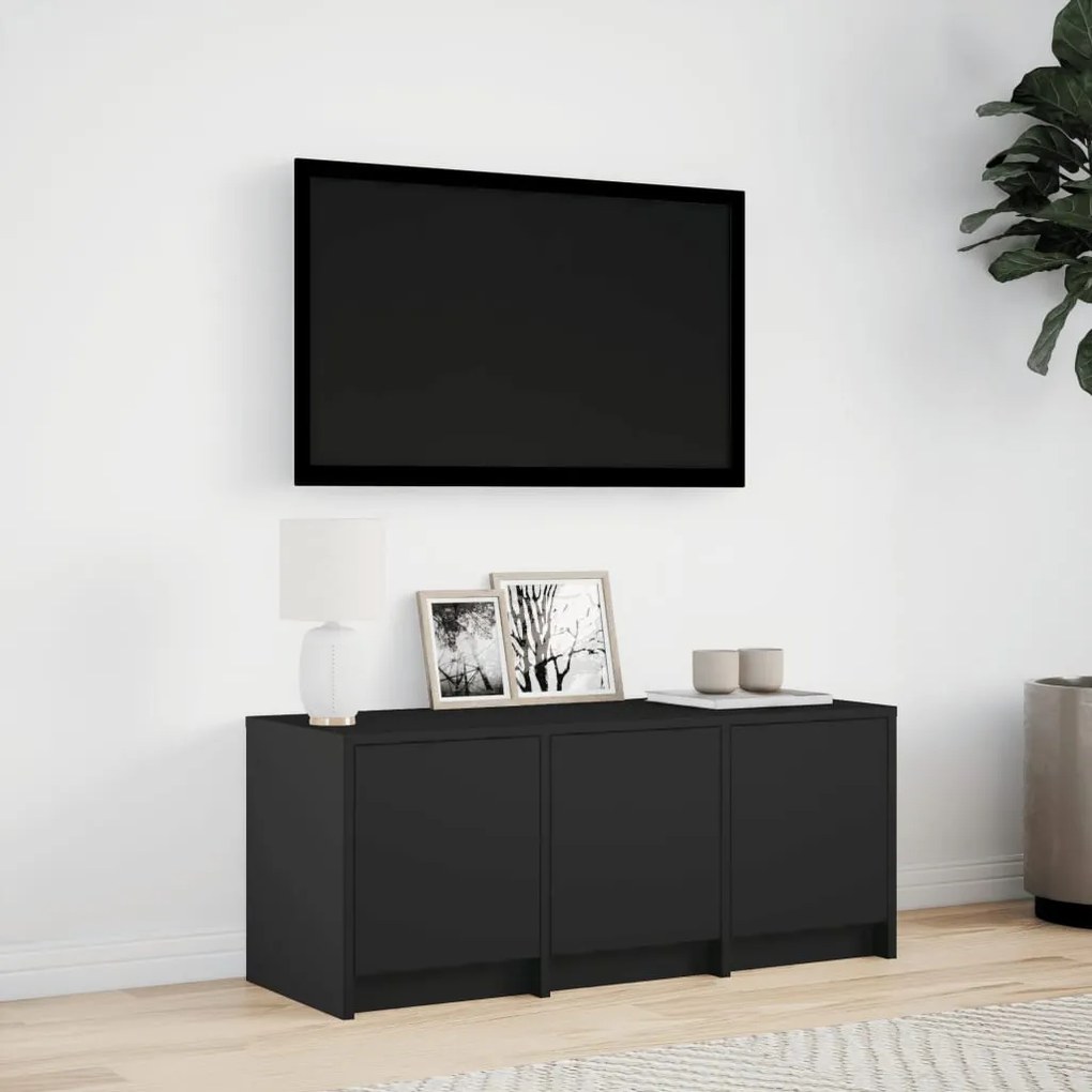 fekete szerelt fa TV-szekrény LED-ekkel 97 x 34 x 50 cm