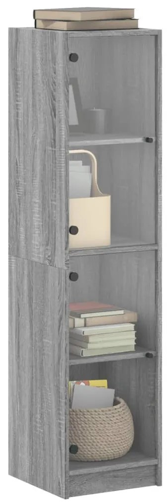 szürke sonoma színű magasszekrény üvegajtókkal 35 x 37 x 142 cm