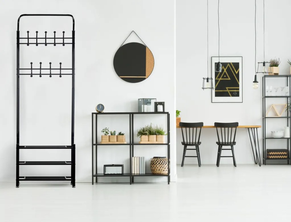 Álló ruhafogas cipőtartóval fekete