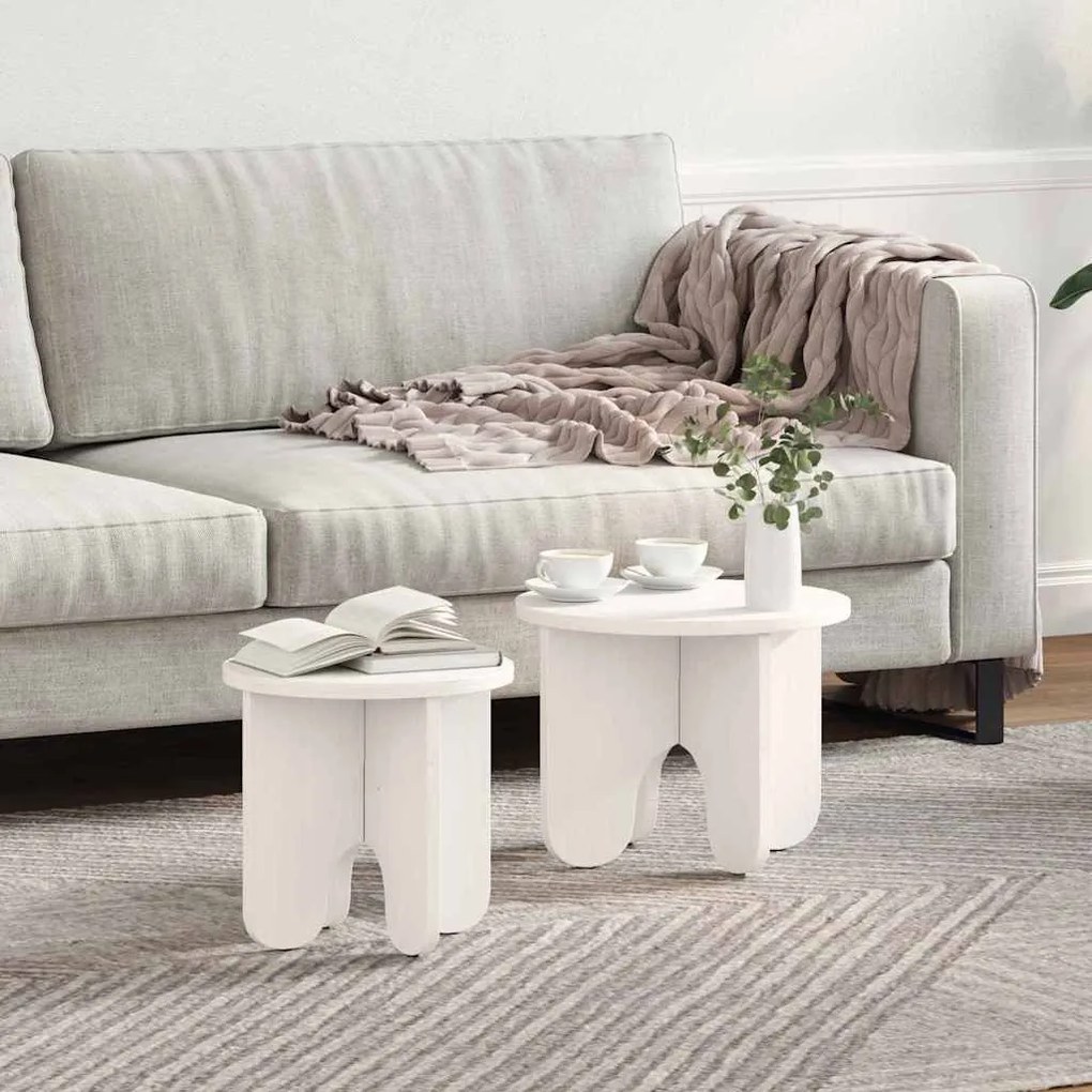 Dohányzóasztal 2 pcs Fehér 39.5 x 39.5 x 30 cm Tömör fenyőfa