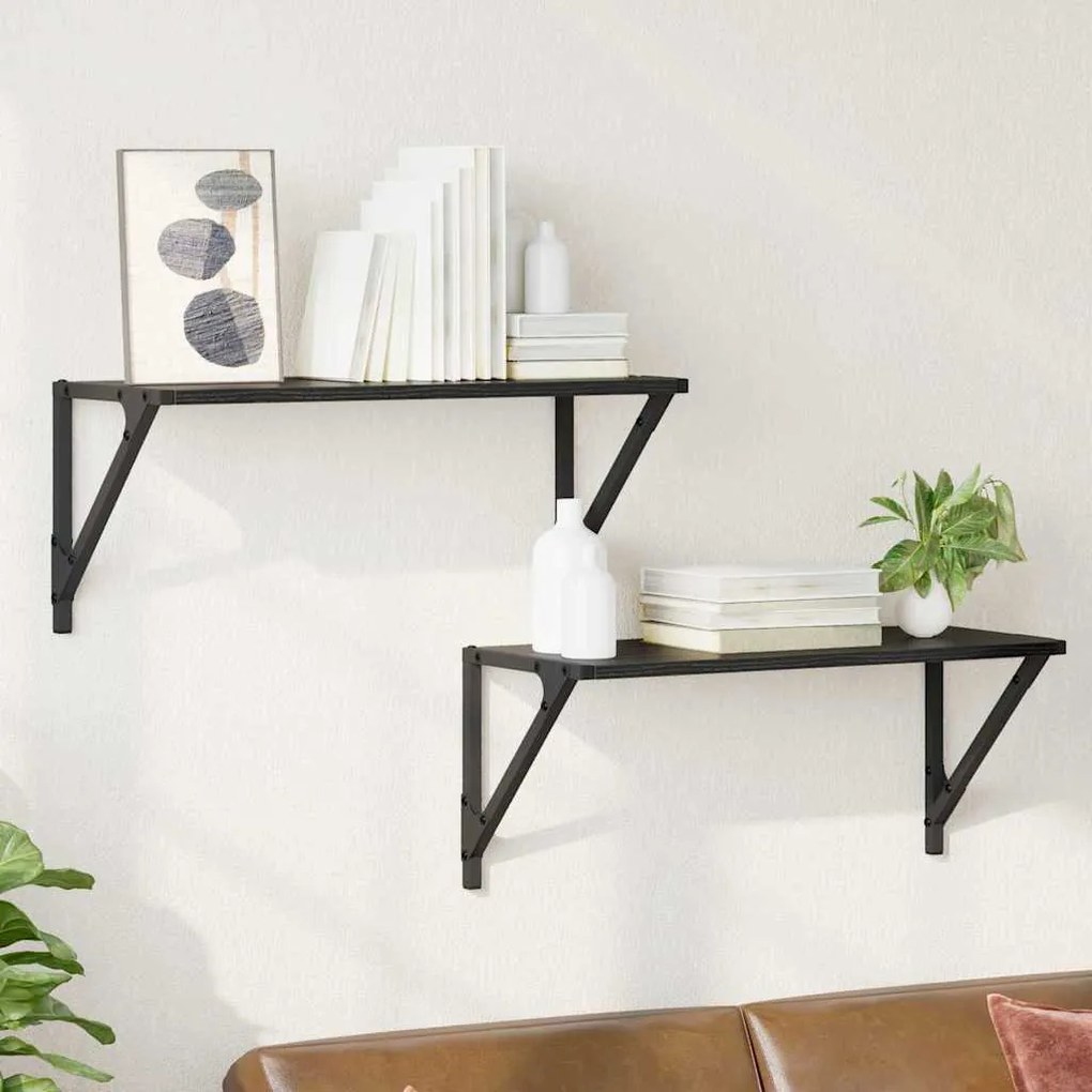 vidaXL Falpolcok 2 pcs Fekete tölgy 60 x 25 x 25,5 cm Faanyag