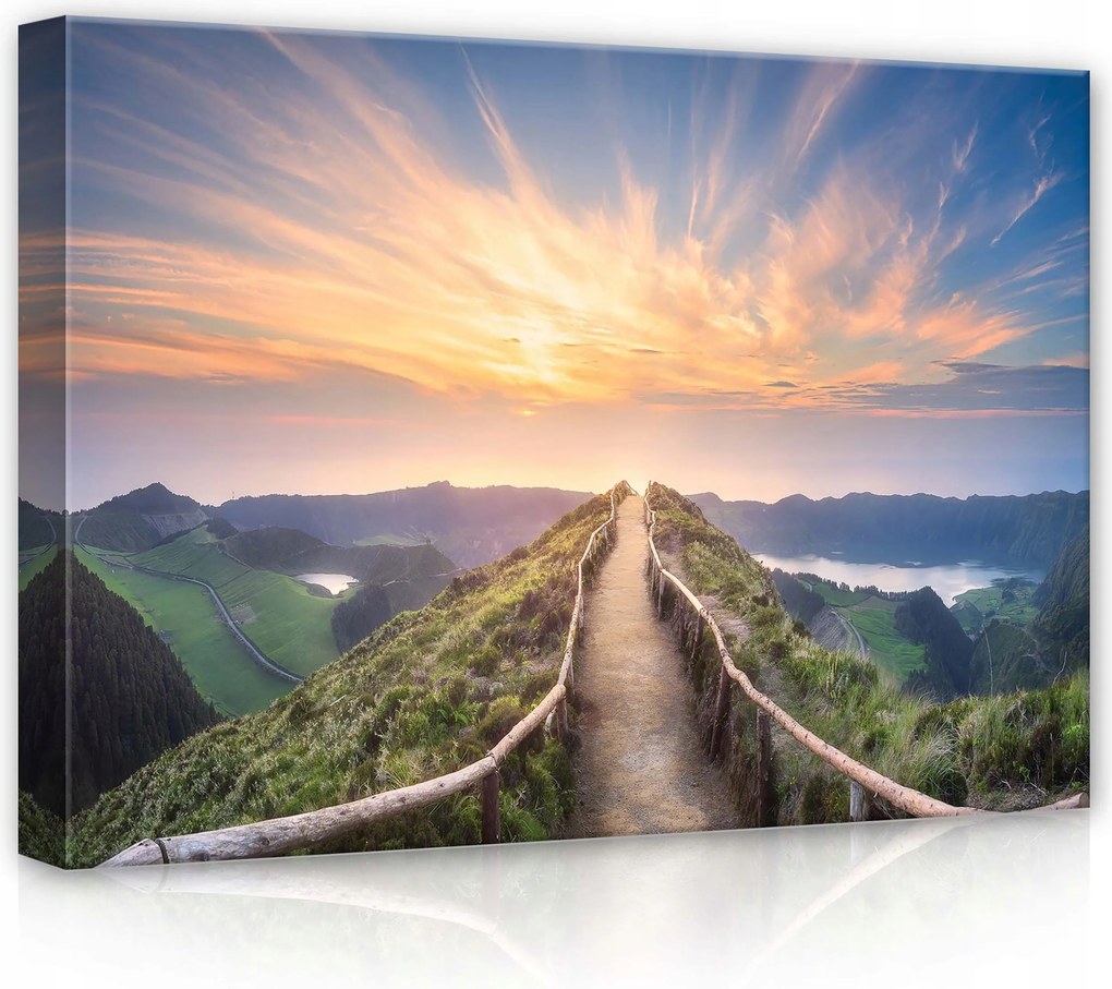 Vászonkép 70x50 Naplemente napfelkelte hegyi ösvény kilátás nyugalom természet