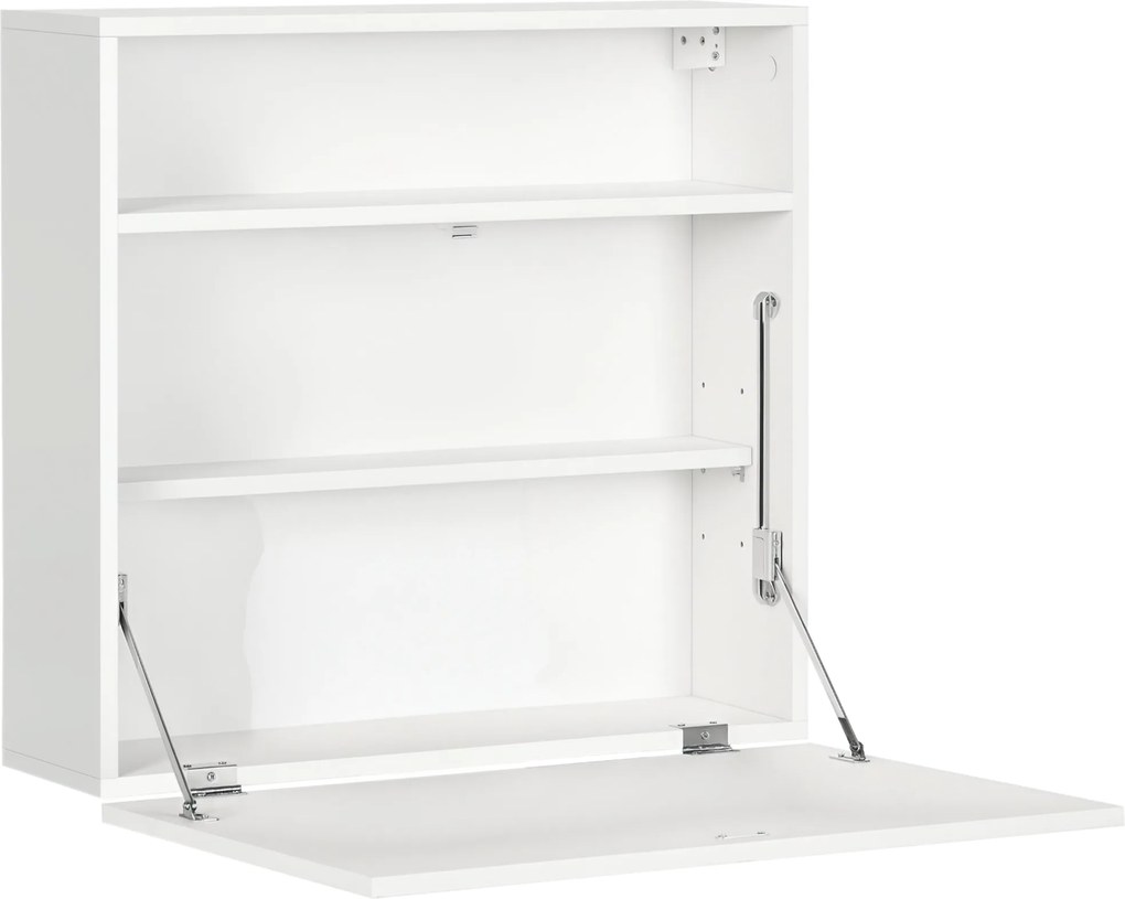 HOMCOM Modern Fali Összecsukható Íróasztal Tárolópolcokkal, 40 kg Teherbírás, 64x20x60 cm, Fehér | Aosom