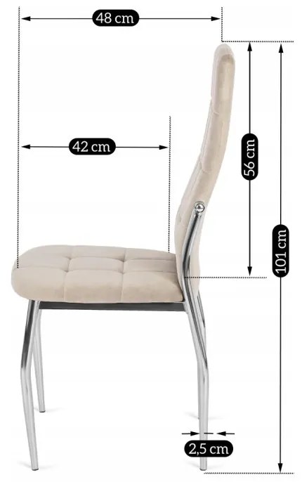Elegáns Étkezőszék Bézs Szövet Kárpittal, Króm Lábbal. MOLLY