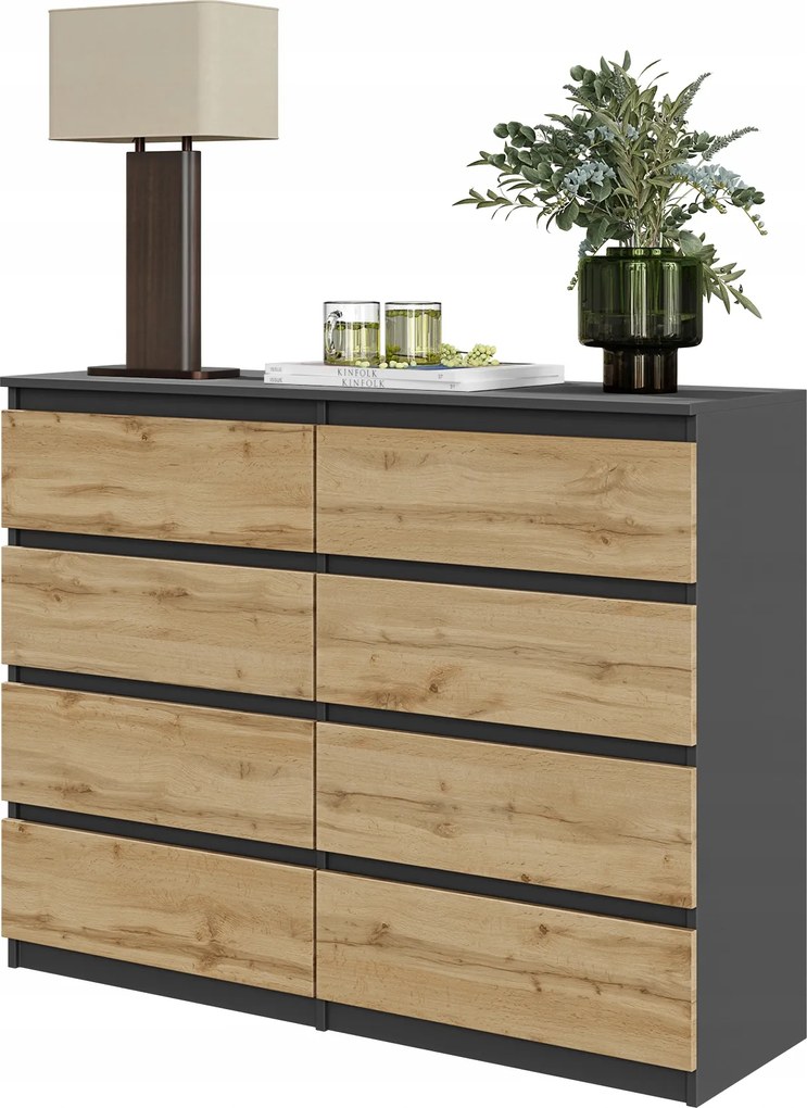 Komód 8 Fiókos 120CM x 92 CM Gabriel Antracit Wotan Tölgy