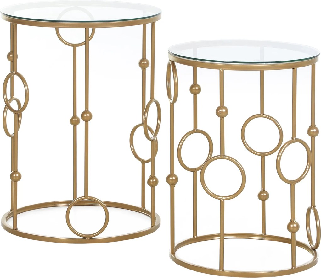 HOMCOM 2-darabos Kávézó Asztal Szett Üveg Tappal, Oldaltábla, Kávézó Asztal Gumiabroncs és Labda Dizájnnal, Kávézó Asztal Nappalihoz, Hálószobához, El