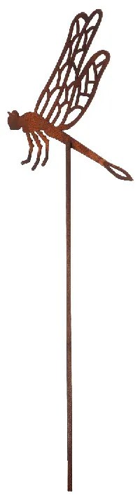 Rusztikus lézervágott leszúrható szitakötő sziluett, kültéri és beltéri dekorációs kiegészítő, 37 cm