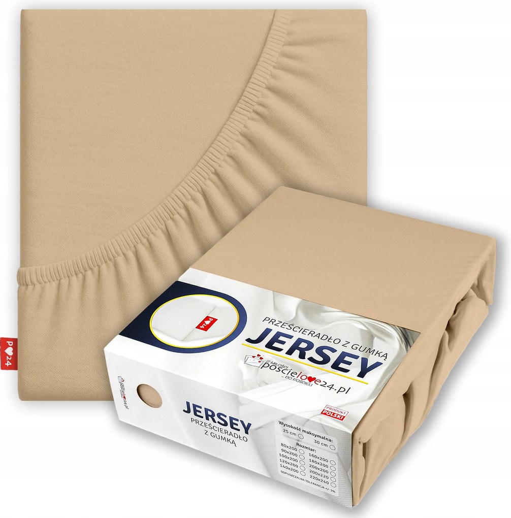 Jersey lepedő 160x200 gumis vastag pamut Prémium oldal 30 cm Bézs