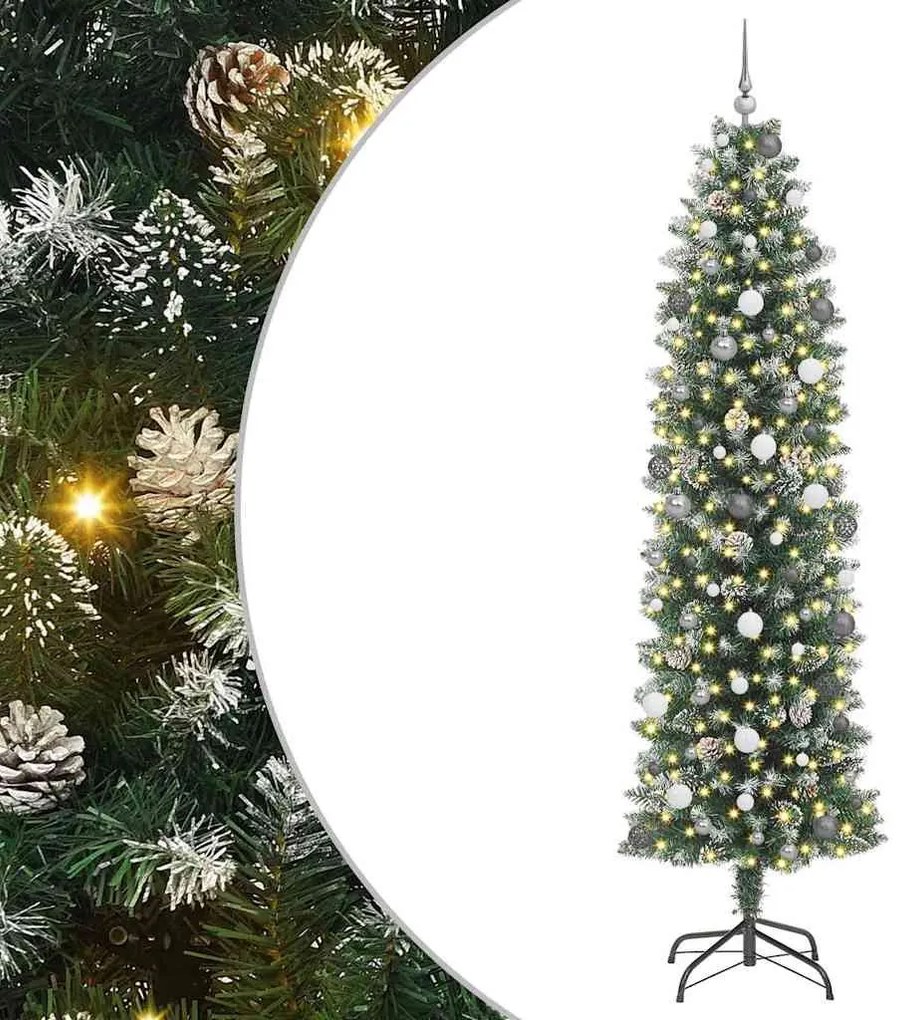 Mű Karcsú Karácsonyi Fa LED -es lámpákkal Zöld 240 cm PVC