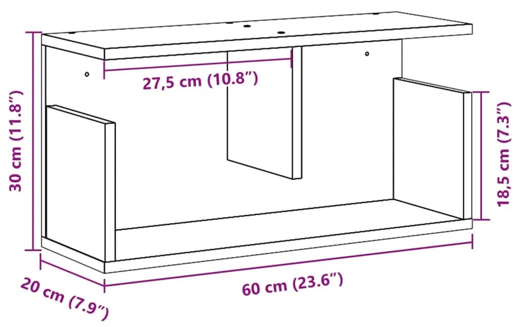 fekete szerelt fa faliszekrény 60 x 20 x 30 cm