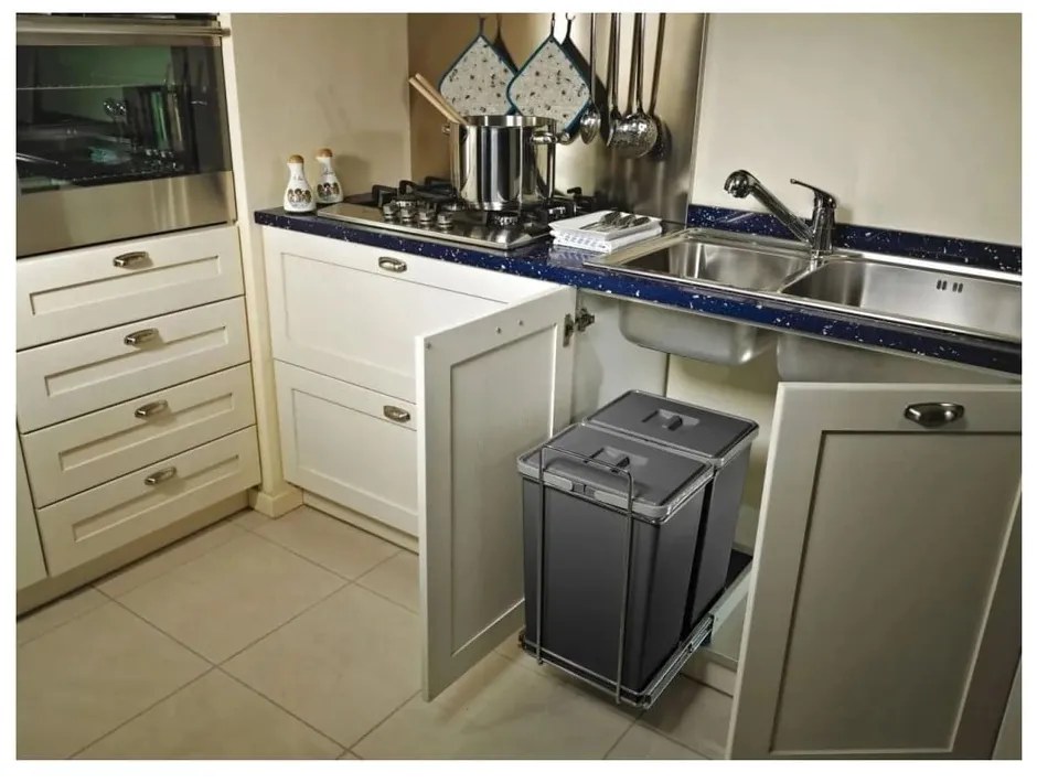 Szürke műanyag szelektív beépíthető szemetes 42+42 l Ecofil – Elletipi