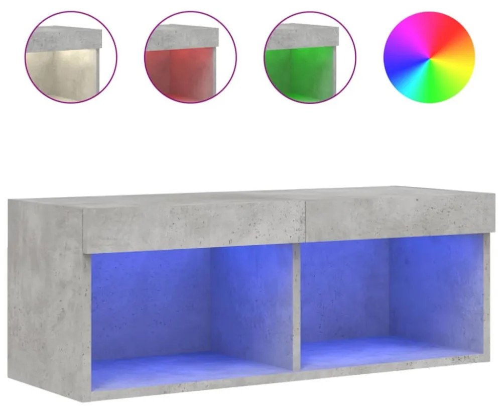 betonszürke TV-szekrény LED-világítással 80 x 30 x 30 cm