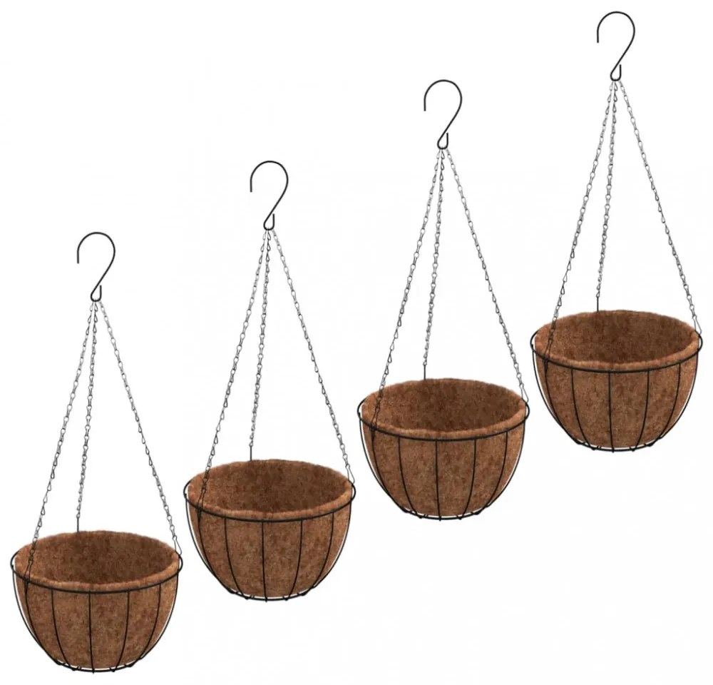 4 db fekete acél függő növénytartó kókusz béléssel Ø 30 x 52 cm