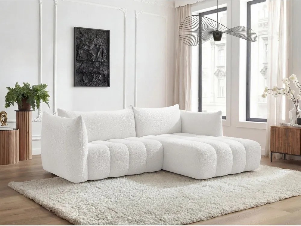 Fehér buklé sarokkanapé (jobb oldali-heverő résszel) Azra – Bobochic Paris