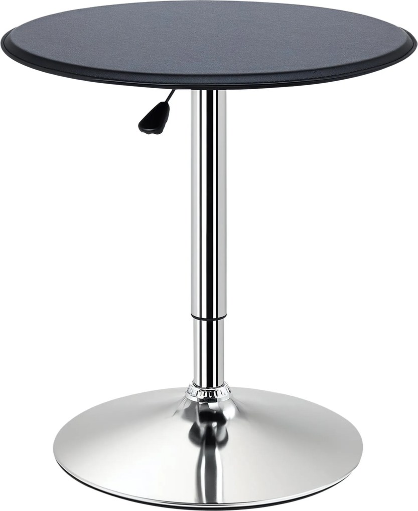 HOMCOM Bárasztal Étkezőasztal Bárasztal, Konyhai Asztal Nappaliba, Étkezőbe, Króm Acél, Műbőr, Fekete, Ø63 x 67-93 cm | Aosom