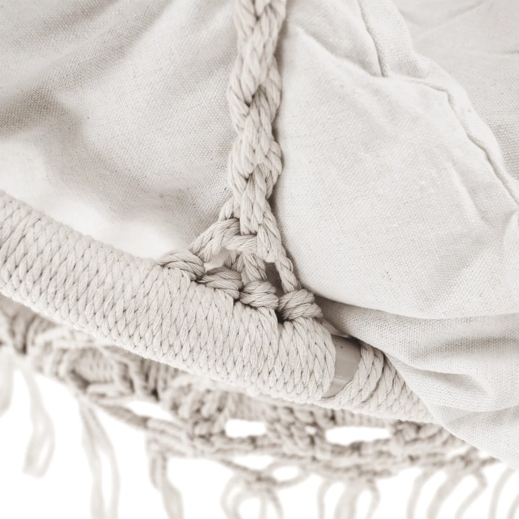 Függő hintaszék bojtokkal, fehér, DELUS