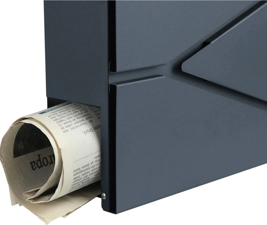 Zárható postaláda újságtartóval, falra, kerítésre szerelhető, antracit szürke