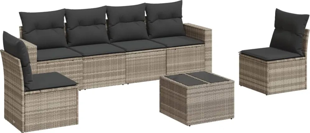 vidaXL 7 részes világosszürke polyrattan kerti ülőgarnitúra párnákkal