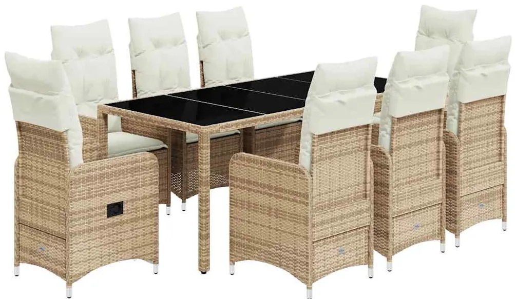 vidaXL 9 részes bézs polyrattan kerti bisztrógarnitúra párnákkal