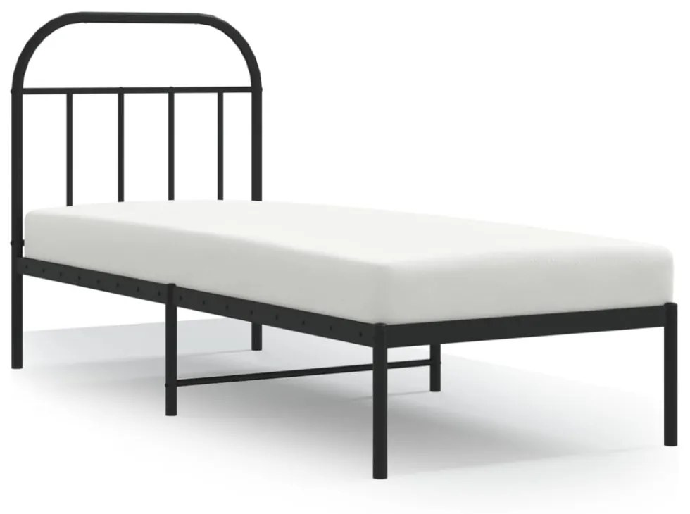 fekete fém ágykeret fejtámlával 75 x 190 cm