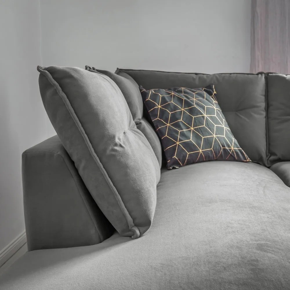 Stylish Stan L világosszürke kinyitható bársony sarokkanapé, bal oldali - Miuform